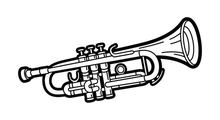 Obraz premium Illustration of a trumpet with valves, tubing, and bell, depicted in a black and white outline.