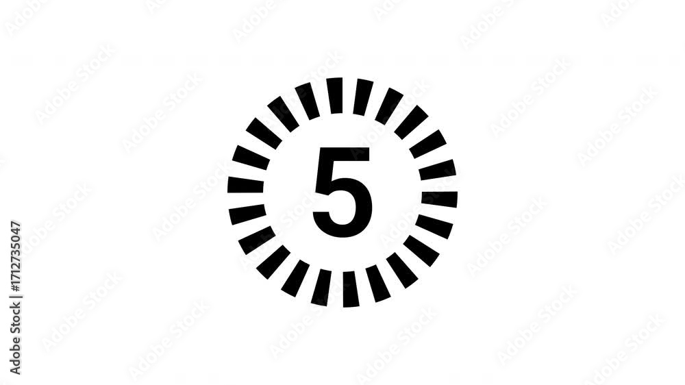 Poster 5 second countdown timer black circle & numbers animation. clean digital graphic with alpha channel,