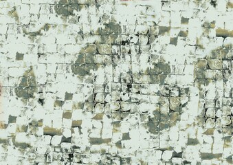 Fototapeta premium シックなグリーンのアースカラーのタイル模様背景 ベージュとブラウンのレンガ・石畳風デザイン