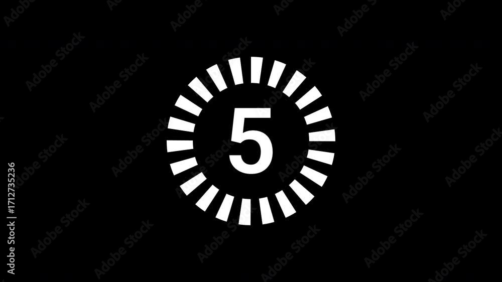 Poster animated 5 second circle countdown timer from 5 to 0. circle countdown timer 5 seconds animation fro