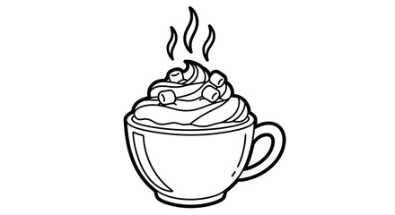 Cozy Hot Drink in a Mug with Whipped Cream and Toppings, Steaming Beverage, Isolated White Background.
