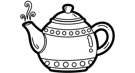 Steaming Decorative Teapot with Ornate Pattern for Hot Beverage, Isolated White Background.