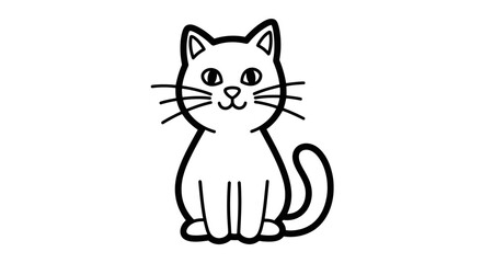 Simple black and white line drawing of a cat sitting upright with a curled tail.