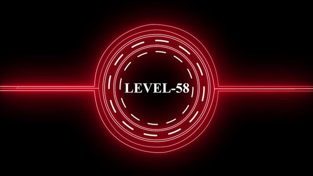 Level 58 text font animation. Level Up text sign. letters spelling out level Up appear on black screen display&nbsp;animation.
