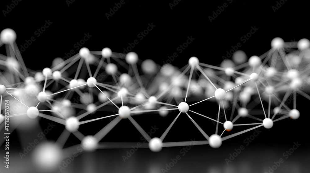 Poster dense network of white dots and lines create an intricate pattern highlighted by subtle lighting eff