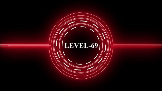 Level 69 text font animation. Level Up text sign. letters spelling out level Up appear on black screen display&nbsp;animation.