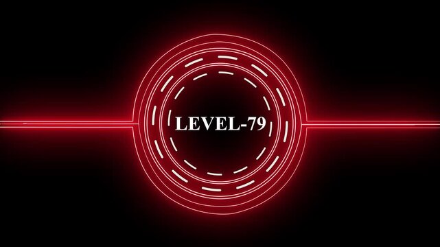 Level 79 text font animation. Level Up text sign. letters spelling out level Up appear on black screen display&nbsp;animation.