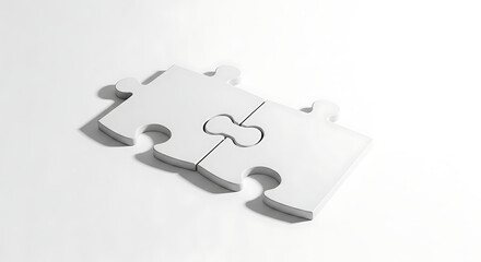 3D image Symbolize Unity and Connection with Minimalist White Puzzle Pieces for Teamwork, Relationships, Problem-Solving, Branding, Marketing, and Design Projects.