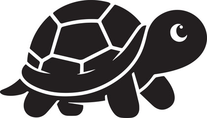 Obraz premium Cute black silhouette of a tortoise walking with a detailed shell and big eye