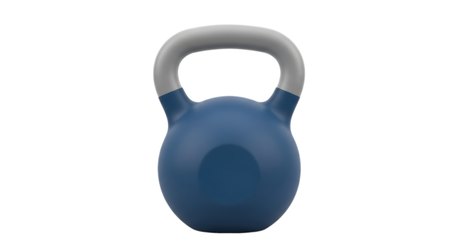 Isolated dark blue kettlebell on light surface for weightlifting or bodybuilding routine