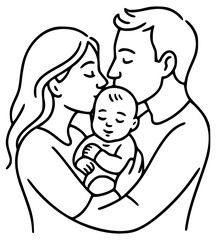Parents kiss the baby in their arms