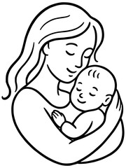 A mother with a small baby in her arms hugs him