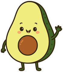 A cute avocado with a pit waving