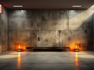 Minimalist concrete space with open lighting creating a unique atmosphere