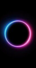 Obraz premium Vibrant neon circle shape with a gradient of blue and pink hues against a dark background.