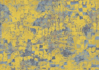 ブルーとイエローのダークグランジ背景　タイル・石畳風テクスチャ素材