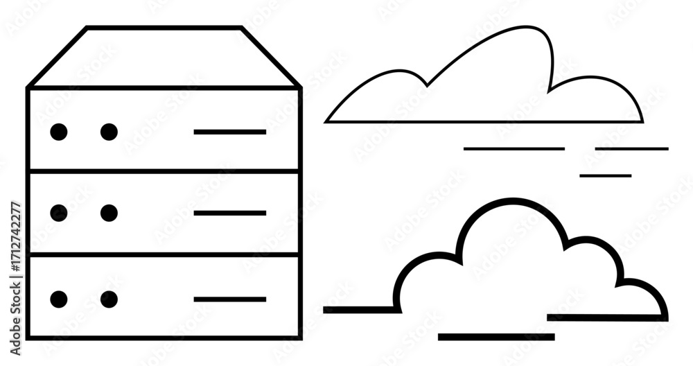 Aufkleber simplified server stack paired with outlined clouds illustrates data storage and cloud computing. id