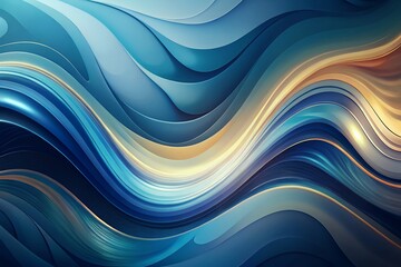 Abstract flowing waves of blue and gold with light reflections