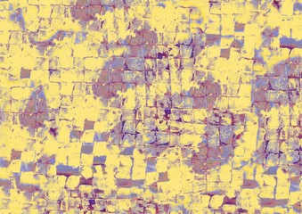 アート的な黄色とパープルのダークグランジ背景　タイル・石畳風テクスチャ素材