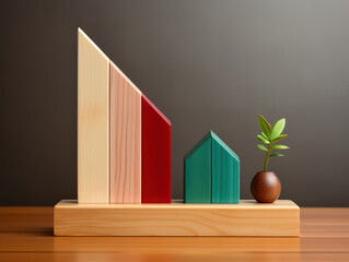 Downward trend in economy symbolized by colorful arrows on block