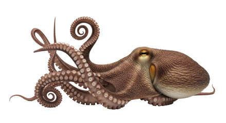Isolated octopus floating, sea animal with tentacles, suction cups, and a bulbous head