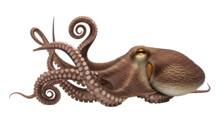 Isolated octopus floating, sea animal with tentacles, suction cups, and a bulbous head