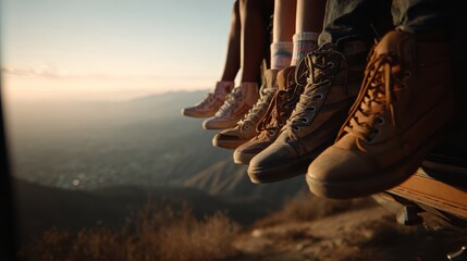 Sunset Mountaintop View: Feet Dangling from Vehicle, Adventure