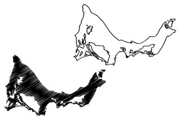 Providenciales island (Turks and Caicos Islands, Cenrtal America, Caribbean islands, British Overseas Territory) map vector illustration, scribble sketch Provo map