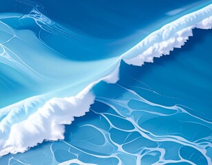 Stylized ocean wave with white foam cresting in a blue sea.