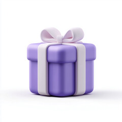 Purple Gift Box with White Ribbon, 3D Illustration Isolated on White Background