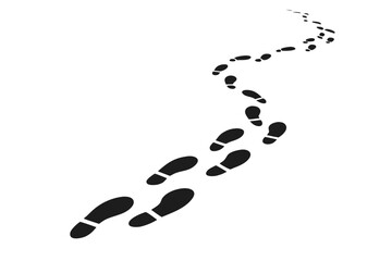 Footprint pathway leading through snow in a minimalistic landscape illustration with a sense of adventure and exploration 
