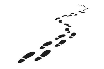 Footprint pathway leading through snow in a minimalistic landscape illustration with a sense of adventure and exploration 
