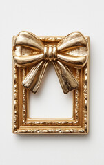 Golden Bow Ornament Frame Isolated on White Background