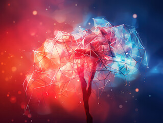 Dental health concept with laser surgeon technology on a red backdrop