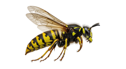 Isolated yellowjacket wasp with black and yellow stripes against a seamless backdrop