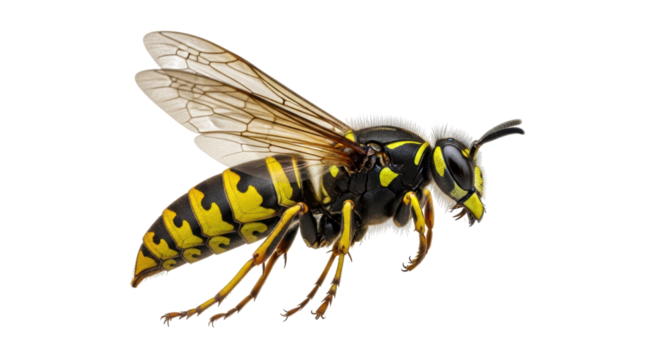Isolated yellowjacket wasp with black and yellow stripes against a seamless backdrop