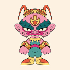 Chinese Cartoon God with Headdress and Face