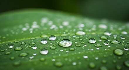 Water droplets on a vibrant green leaf, natures beauty.