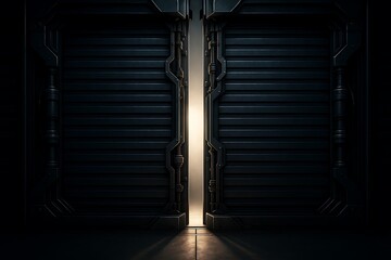 Futuristic Metal Door Opening to Light