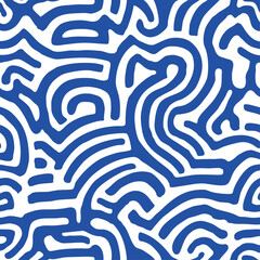 Abstract Blue and White Seamless Pattern – Wavy Hand-Drawn Lines Background