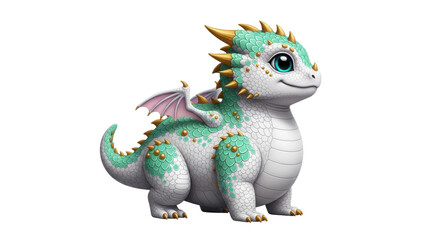 Isolated friendly baby dragon with scales, spikes, and wings in a cartoon illustration