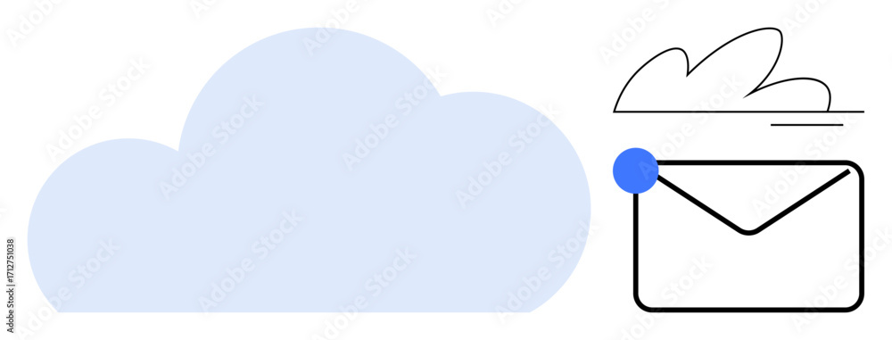 Poster blue cloud alongside an envelope with a notification dot, representing cloud storage, email communic