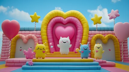 Playful Cartoon Characters in a Candy-Colored Castle