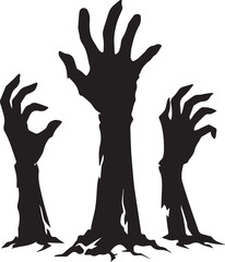 "Zombie Hands Rising from Grave – Horror Silhouette for Halloween and Spooky Design"