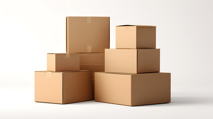 Mailing Cardboard Box Mockup Stacked with Multiple Packaging Boxes
