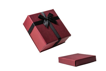 Falling dark red gift box On Transparent Background
