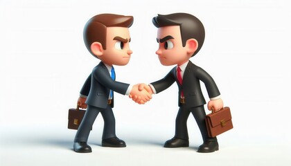 Business negotiation between two rival professionals office setting cartoon style conflict resolution close-up view