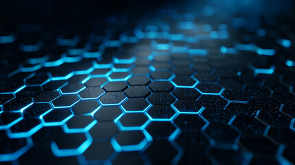 Obraz premium A dark surface with a pattern of hexagons highlighted with bright blue lines