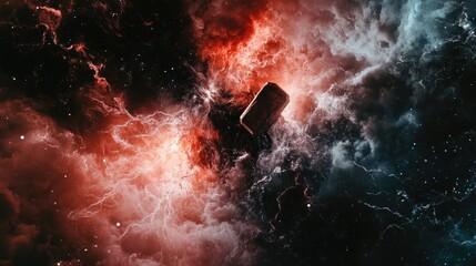 Mjolnir's Descent: Thor's Hammer Amidst Cosmic Storms and Nebulae