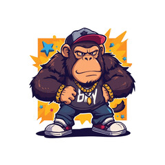 cartoon of big monkey mascot hip hop style 